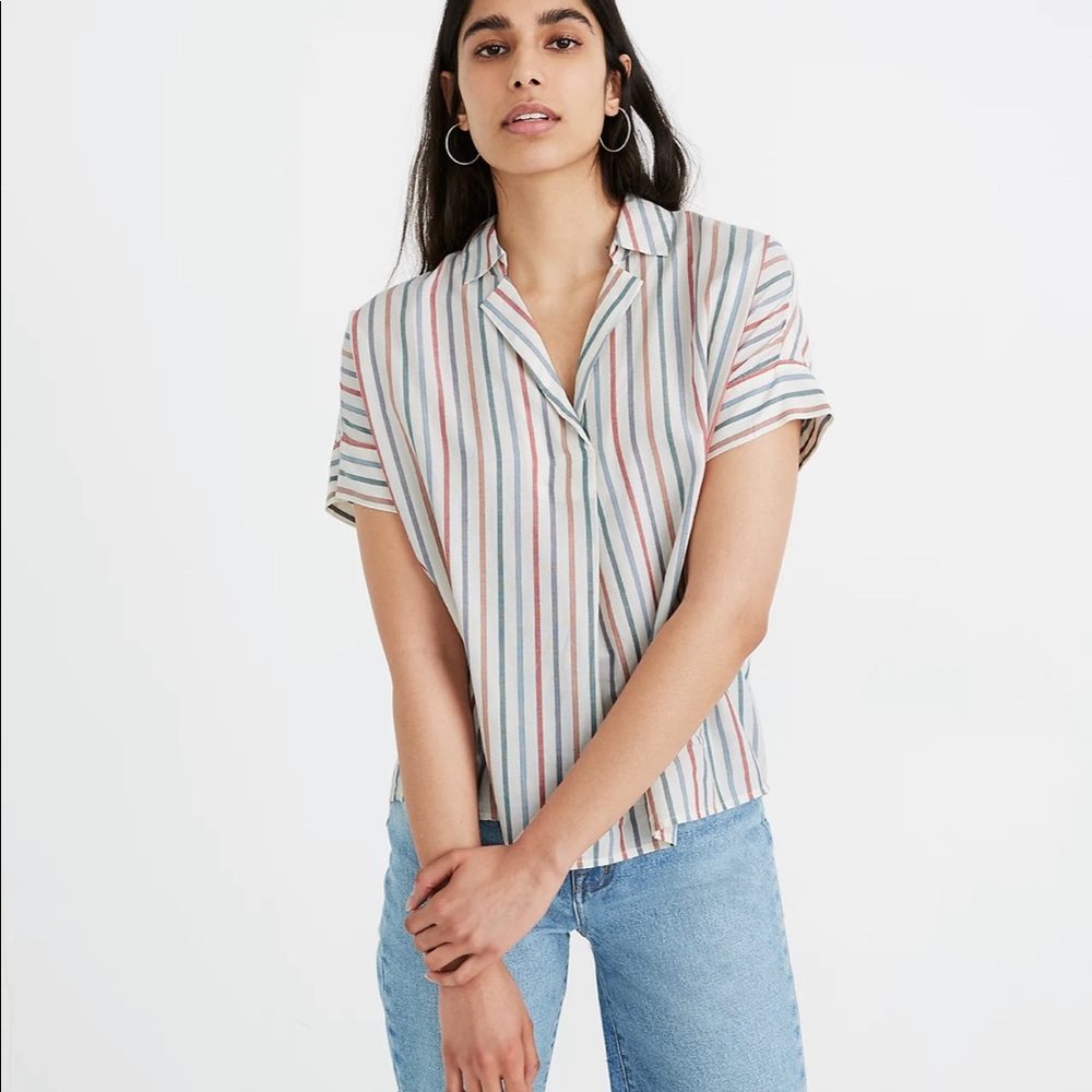 Madewell top | Park Popover Shirt in Rainbow Stripe, size small